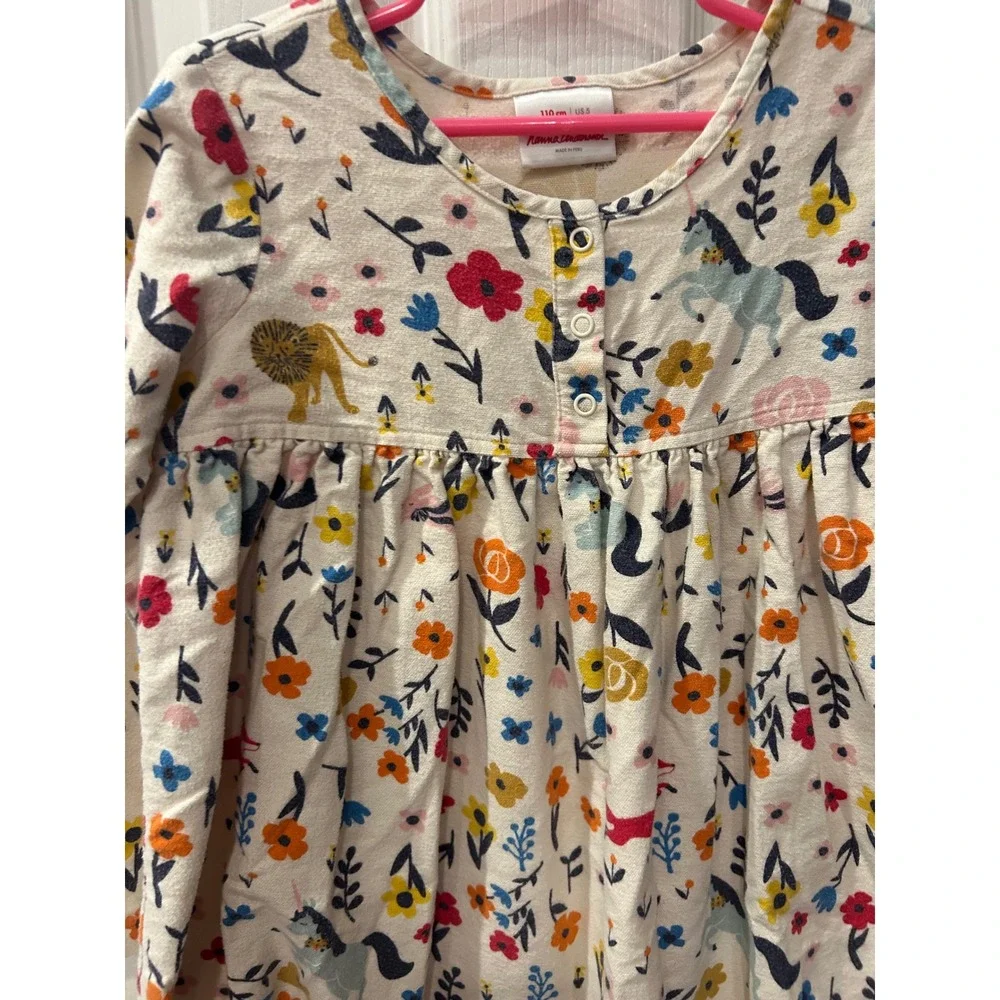 Hanna Andersson Girls Floral Unicorn Lion Long Sleeve Dress Cream 110 US 5 k7004